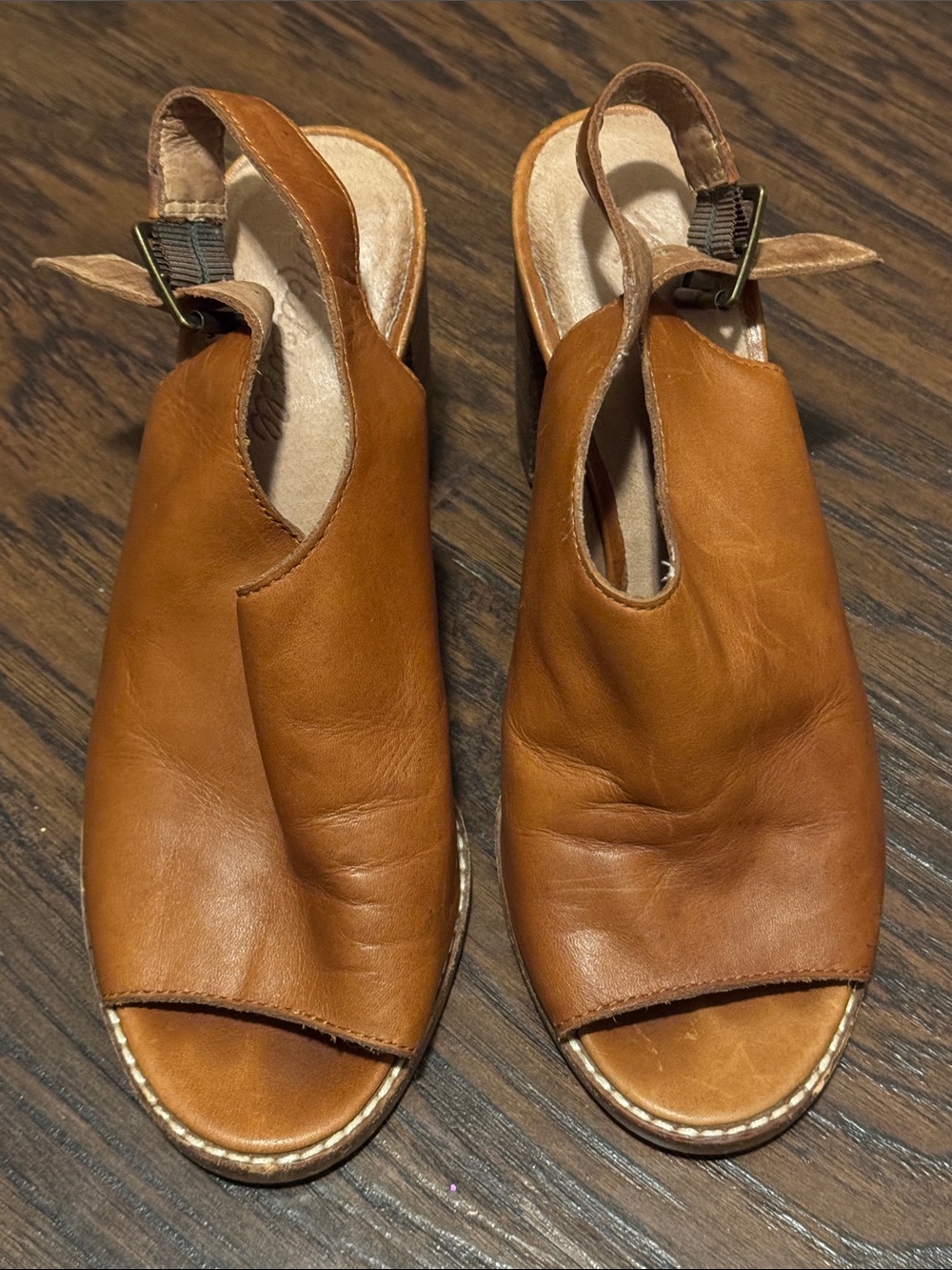 Madewell Cognac Leather Open-Toe Slingback Block Heel Sandals